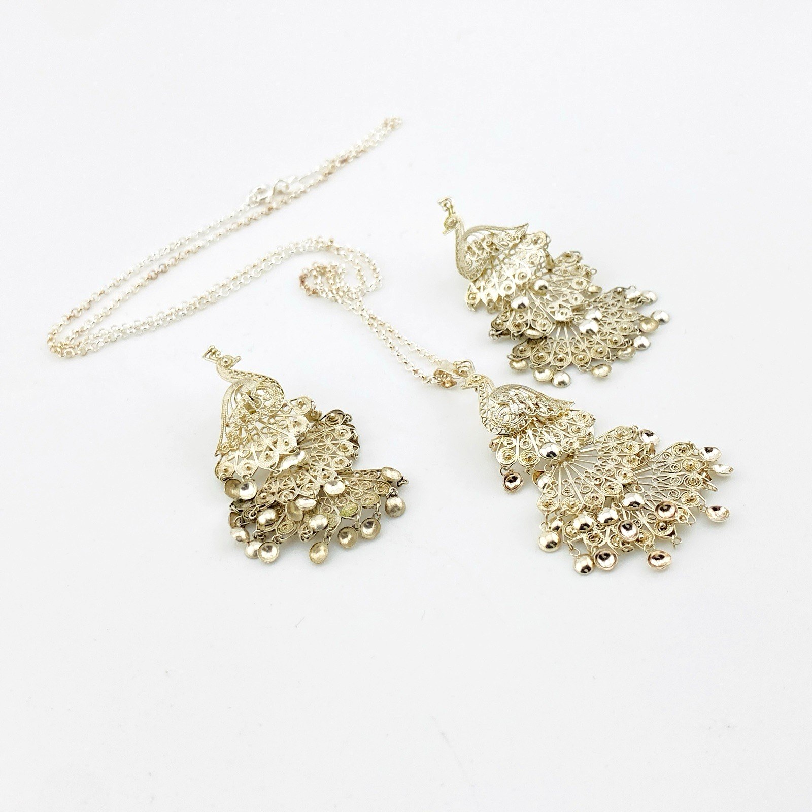 Vintage 900 Silver Peacock Jewelry Set