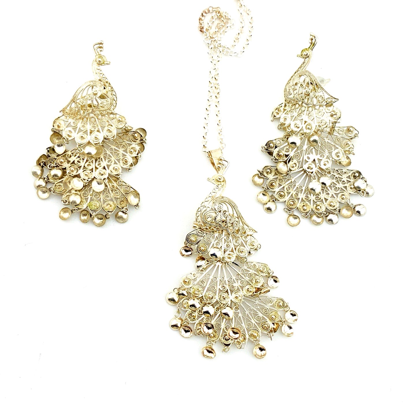 Vintage 900 Silver Peacock Jewelry Set