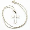 Vintage Sterling Silver Cross Pendant Necklace Paper Clip Chain 19" Signed 201VI