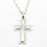 Vintage Sterling Silver Cross Pendant Necklace Paper Clip Chain 19" Signed 201VI