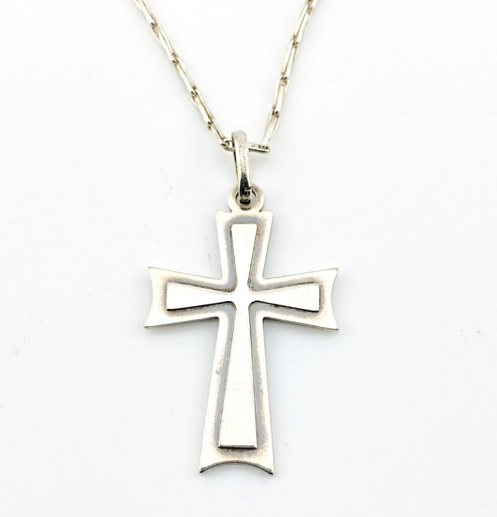 Vintage Sterling Silver Cross Pendant Necklace Paper Clip Chain 19" Signed 201VI