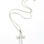Vintage Sterling Silver Cross Pendant Necklace Paper Clip Chain 19" Signed 201VI
