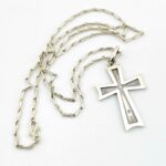 Vintage Sterling Silver Cross Pendant Necklace Paper Clip Chain 19" Signed 201VI