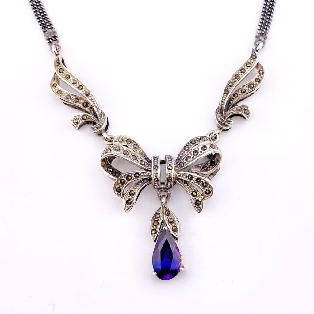Sterling Silver Marcasite Bow Necklace
