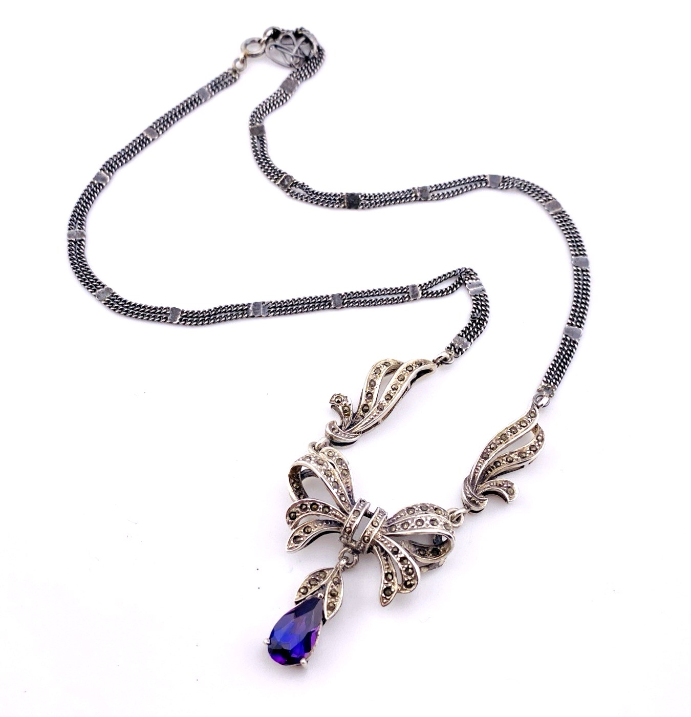 Sterling Silver Marcasite Bow Necklace