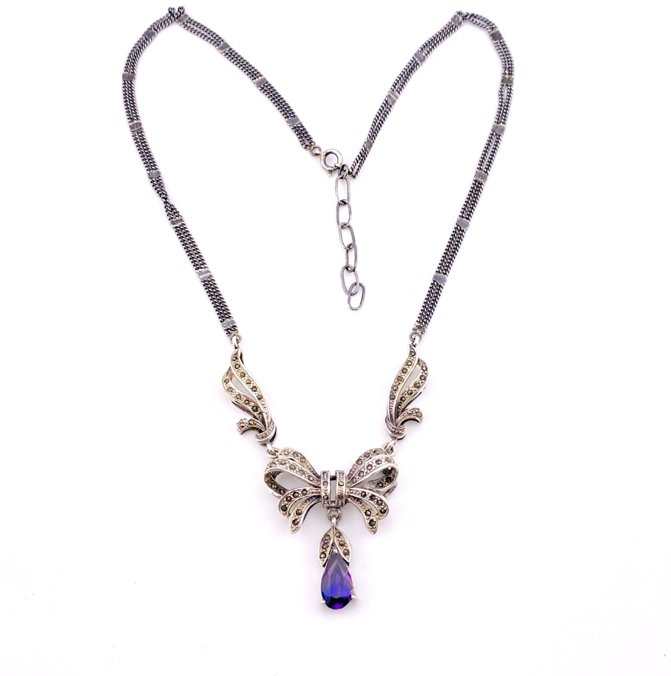 Sterling Silver Marcasite Bow Necklace