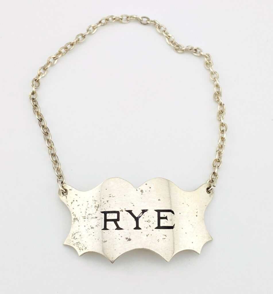 Vintage Sterling Silver Rye Liquor Decanter Hanging Label