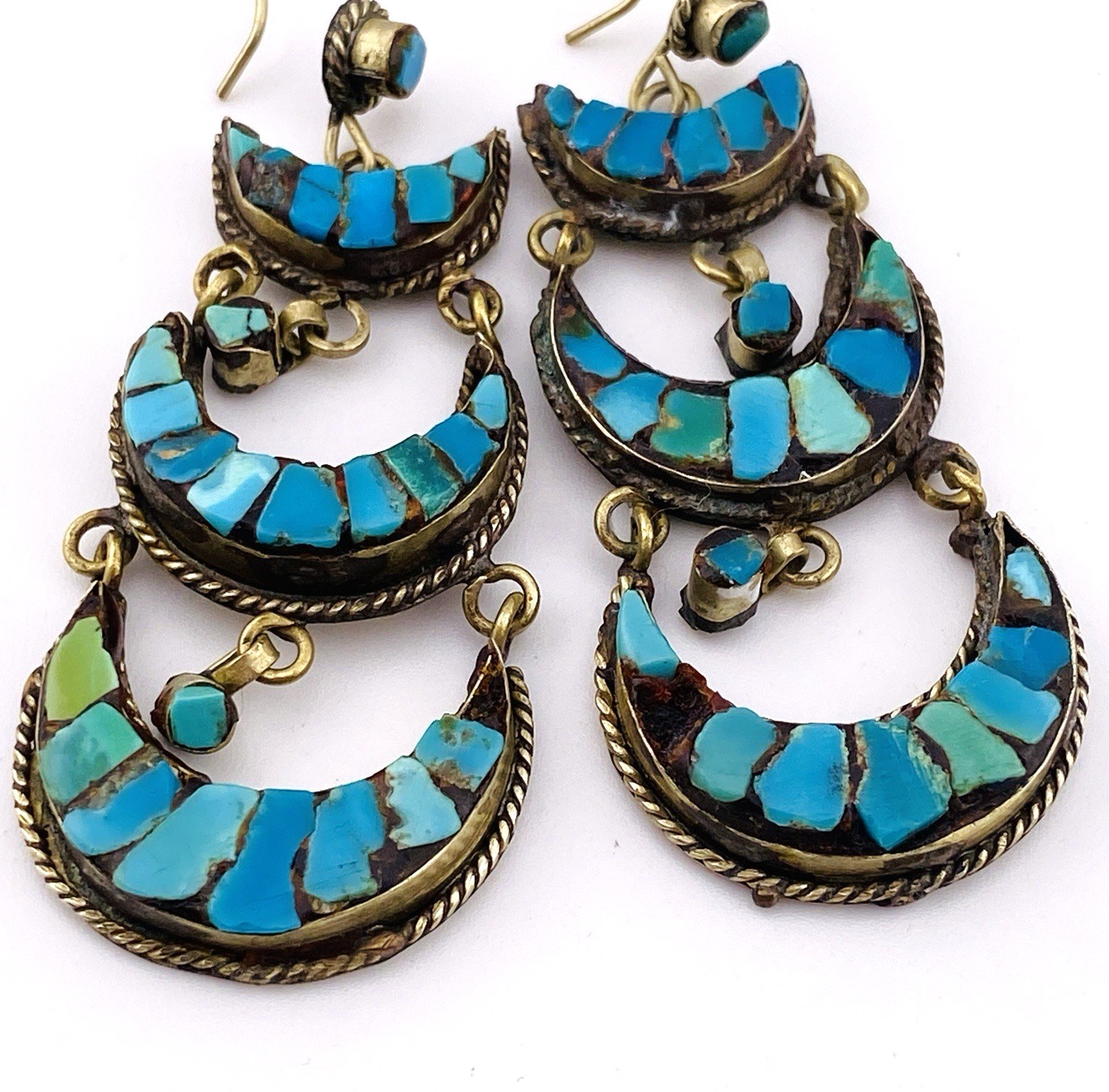 Tibetan Silver Turquoise Inlay Earrings