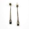 Vintage Long Marcasite Black Onyx Sterling Silver Dangle Earrings