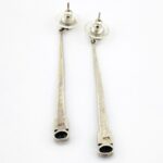 Vintage Long Marcasite Black Onyx Sterling Silver Dangle Earrings