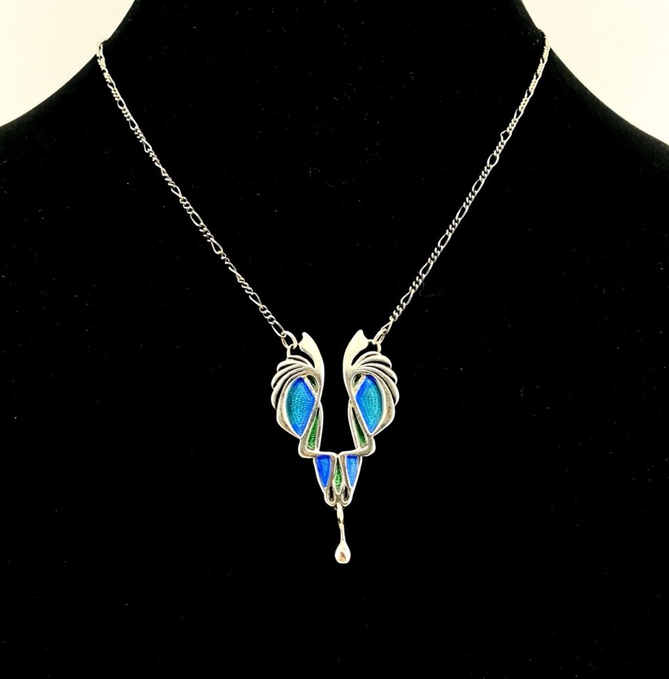 Pat Cheney Sterling Silver Guilloche Enamel Pendant Necklace