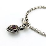 Puffy Heart and Key Charm Bracelet - Sterling Silver, 14k Gold, Garnet