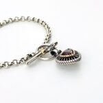Puffy Heart and Key Charm Bracelet - Sterling Silver, 14k Gold, Garnet
