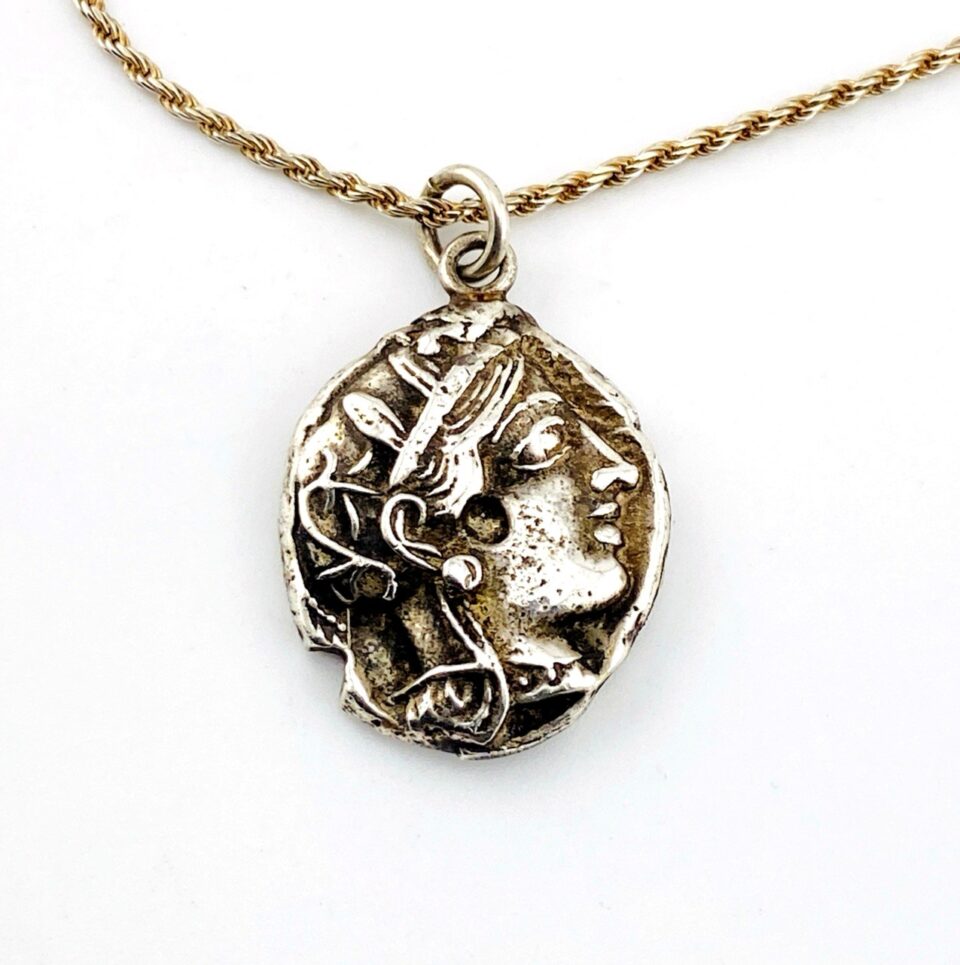 Ancient Roman Coin Pendant Necklace Sterling Silver Athena Goddess Owl