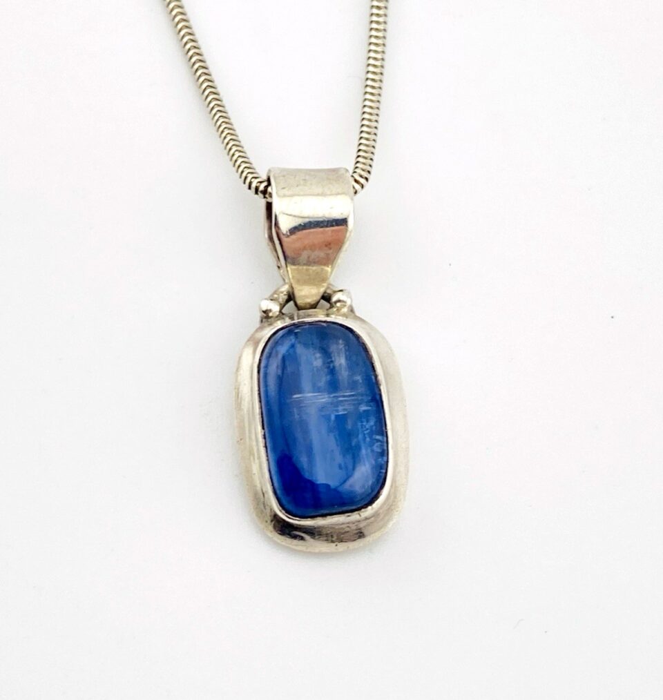 Kyanite Sterling Silver Oval Pendant Necklace with 16" Snake Chain