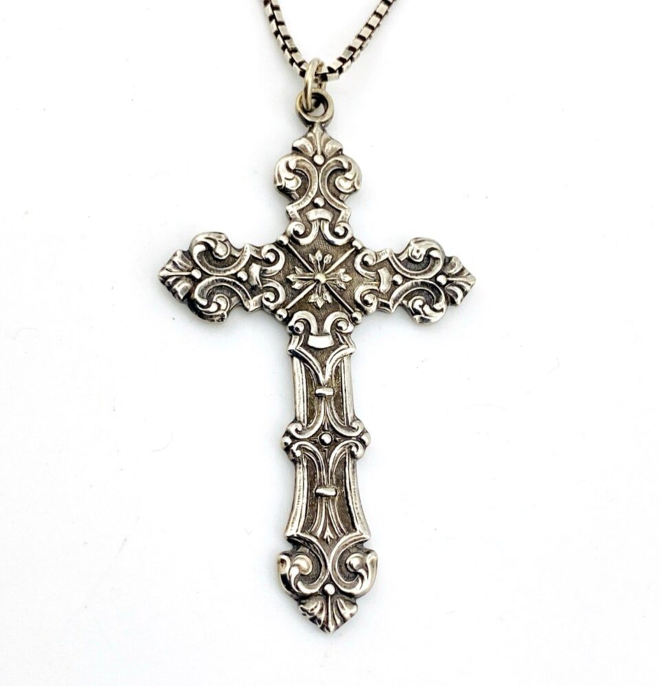 Large Rococo Cross Pendant Necklace