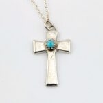 Native American Turquoise Sterling Silver Cross Pendant Necklace