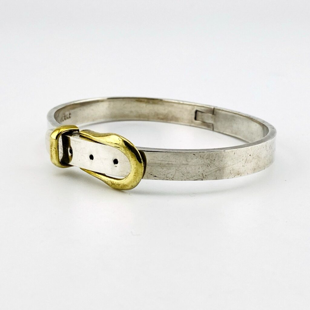 Mexico Sterling Silver Hinged Bangle Cuff with Brass Buckle