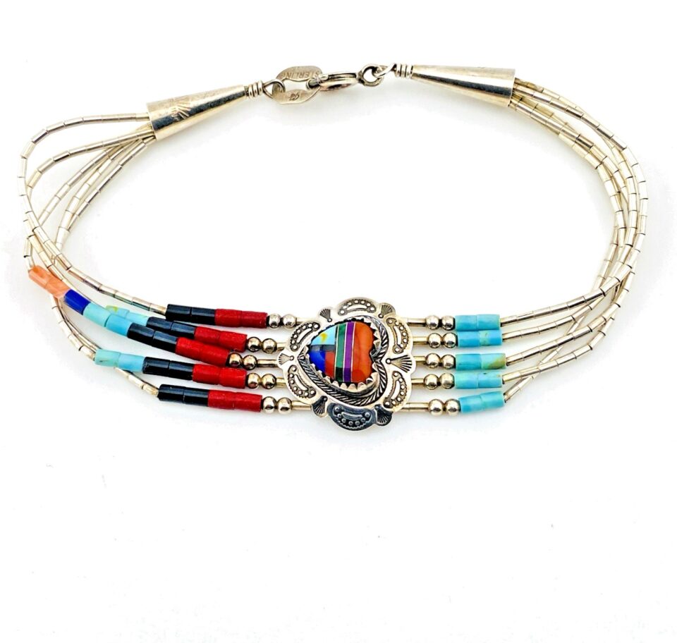 Carolyn Pollack Sterling Silver Multigem Heart Inlay Bracelet – 7.25"