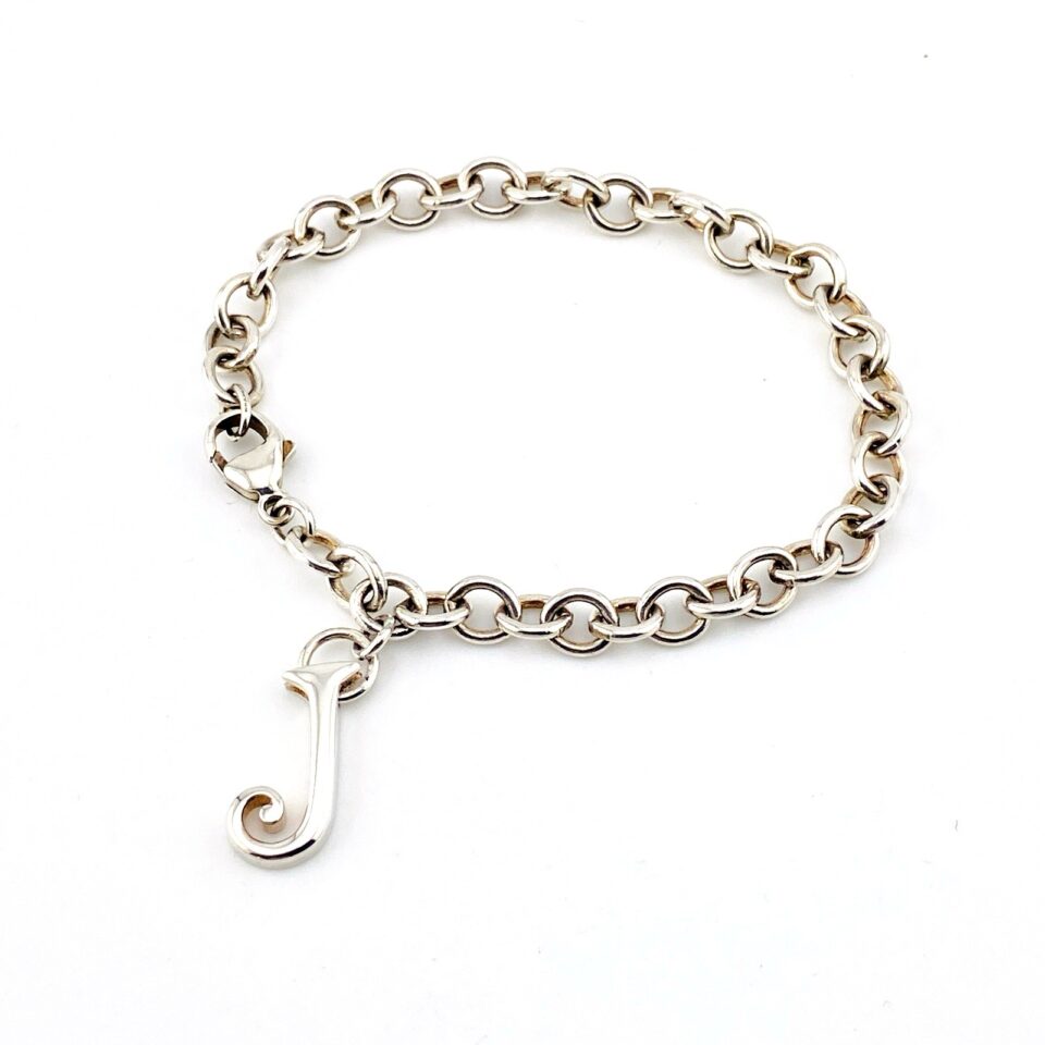 Krementz Initial J Charm Sterling Silver Chain Bracelet