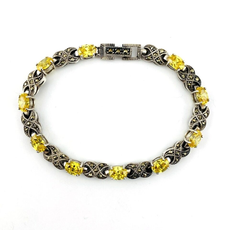Canary Yellow CZ Marcasite Sterling Silver Bracelet