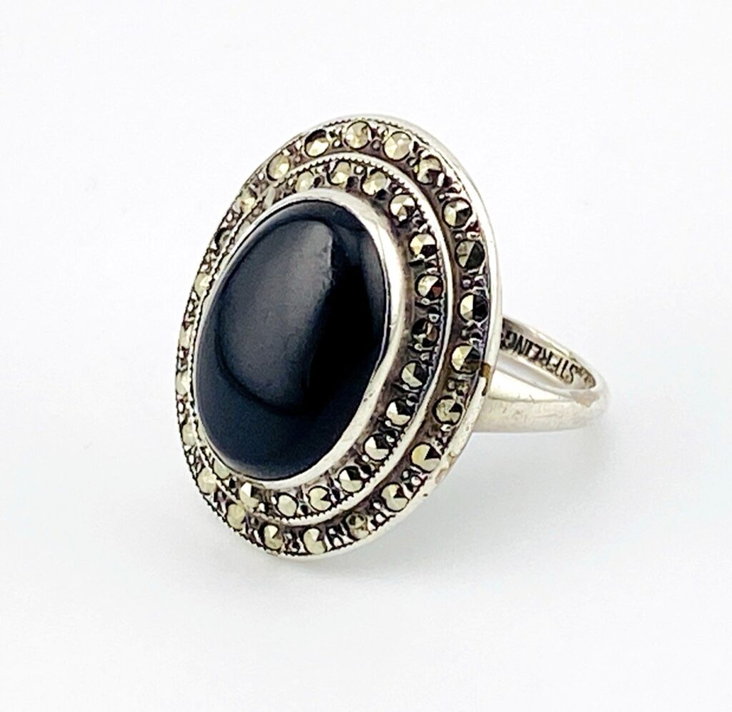 Uncas Sterling Silver Marcasite Black Onyx Ring