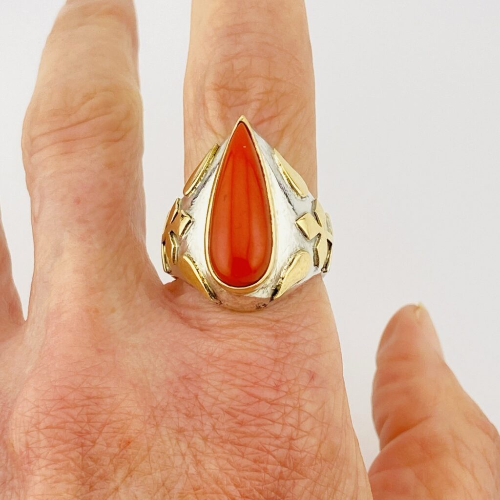 18k Gold Sterling Silver Coral Ring