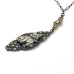 Art Deco Sterling Silver Marcasite Cat Pendant Y Necklace