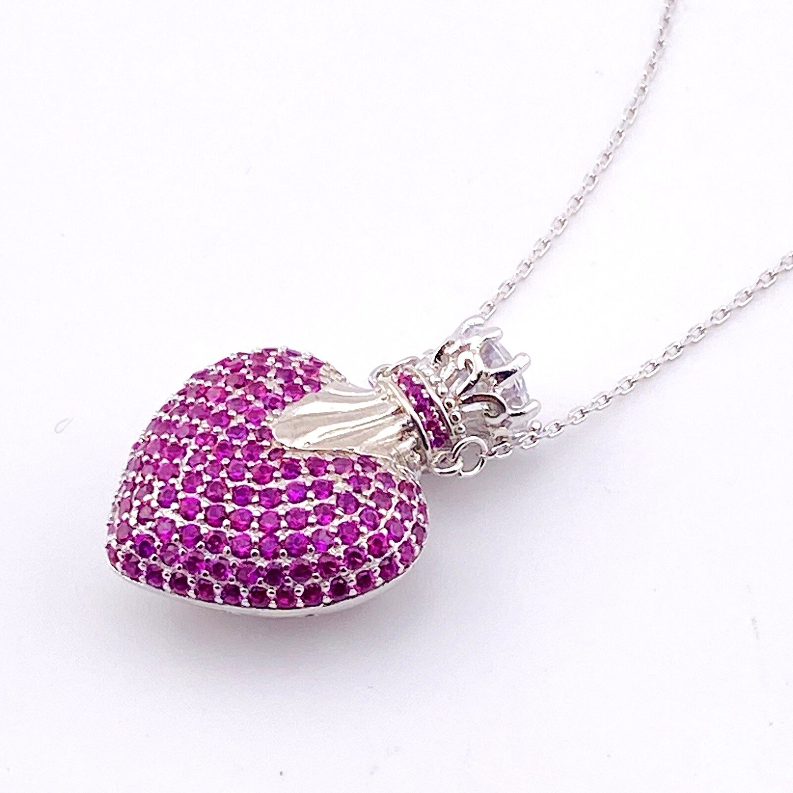 Crowned Heart Pave Ruby Pendant Necklace