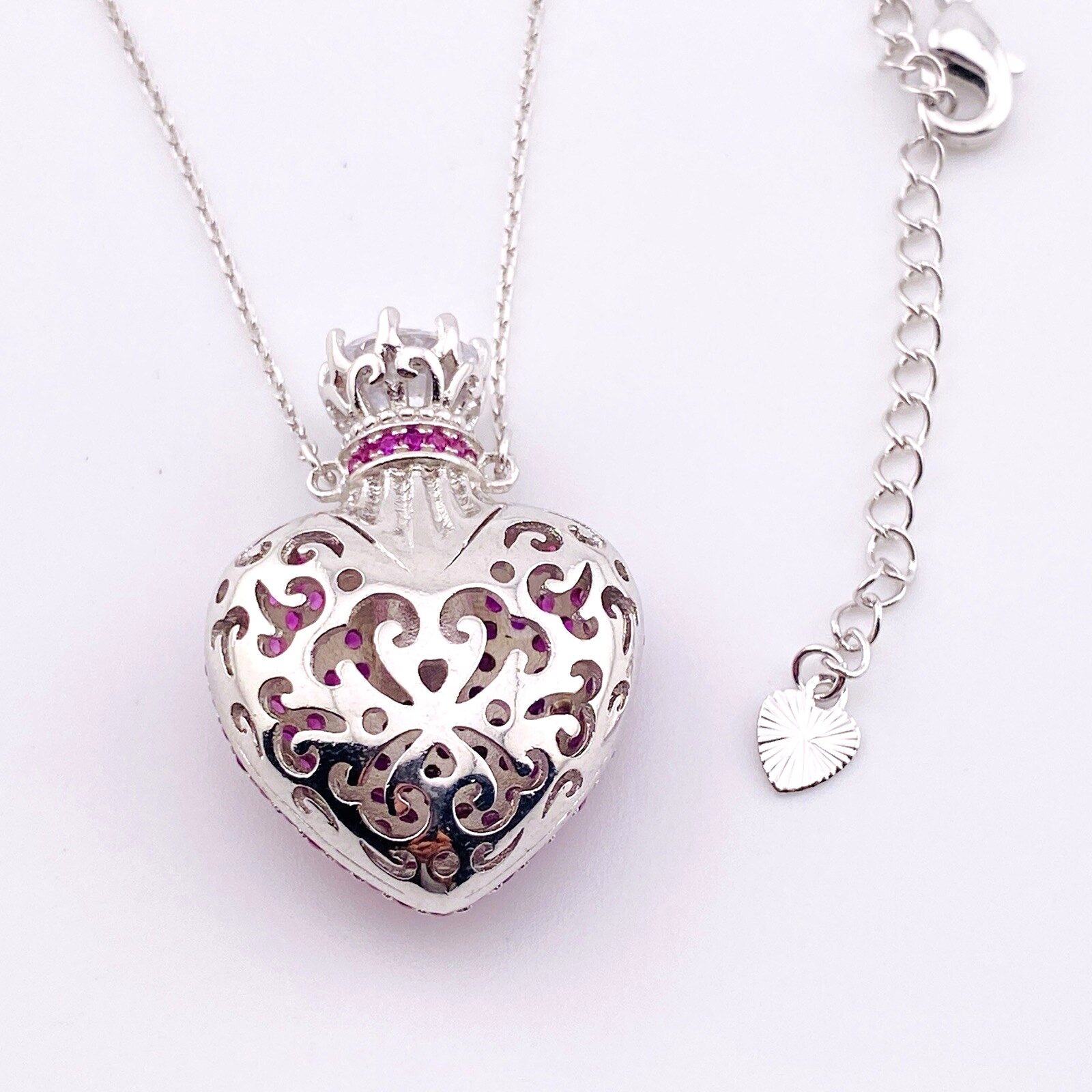 Crowned Heart Pave Ruby Pendant Necklace
