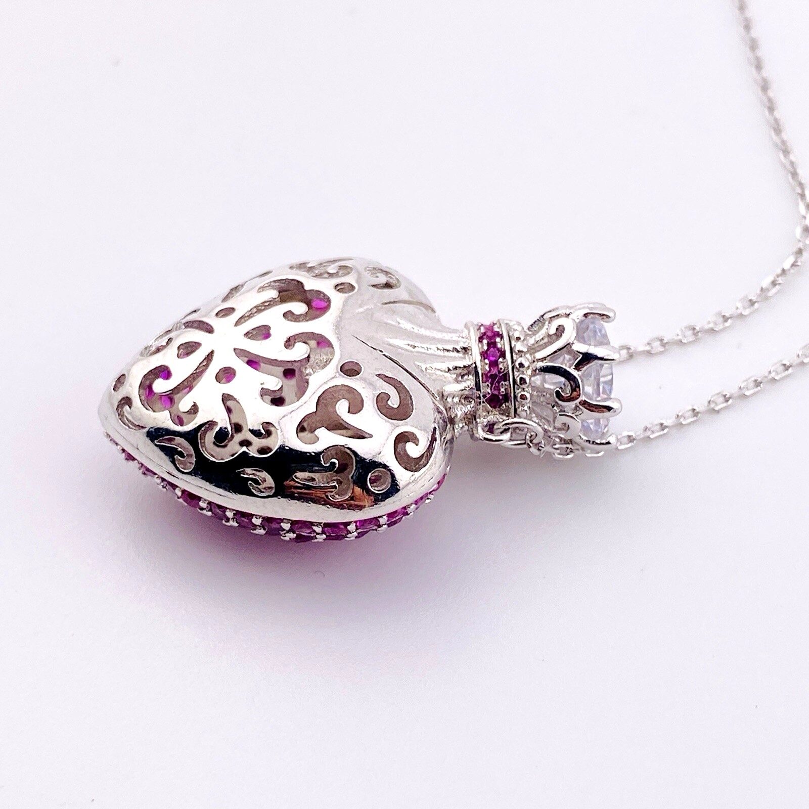 Crowned Heart Pave Ruby Pendant Necklace