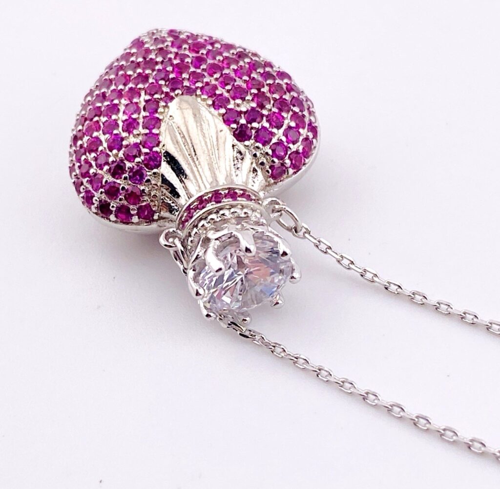 Crowned Heart Pave Ruby Pendant Necklace