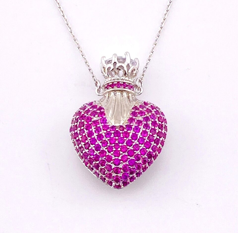 Crowned Heart Pave Ruby Pendant Necklace
