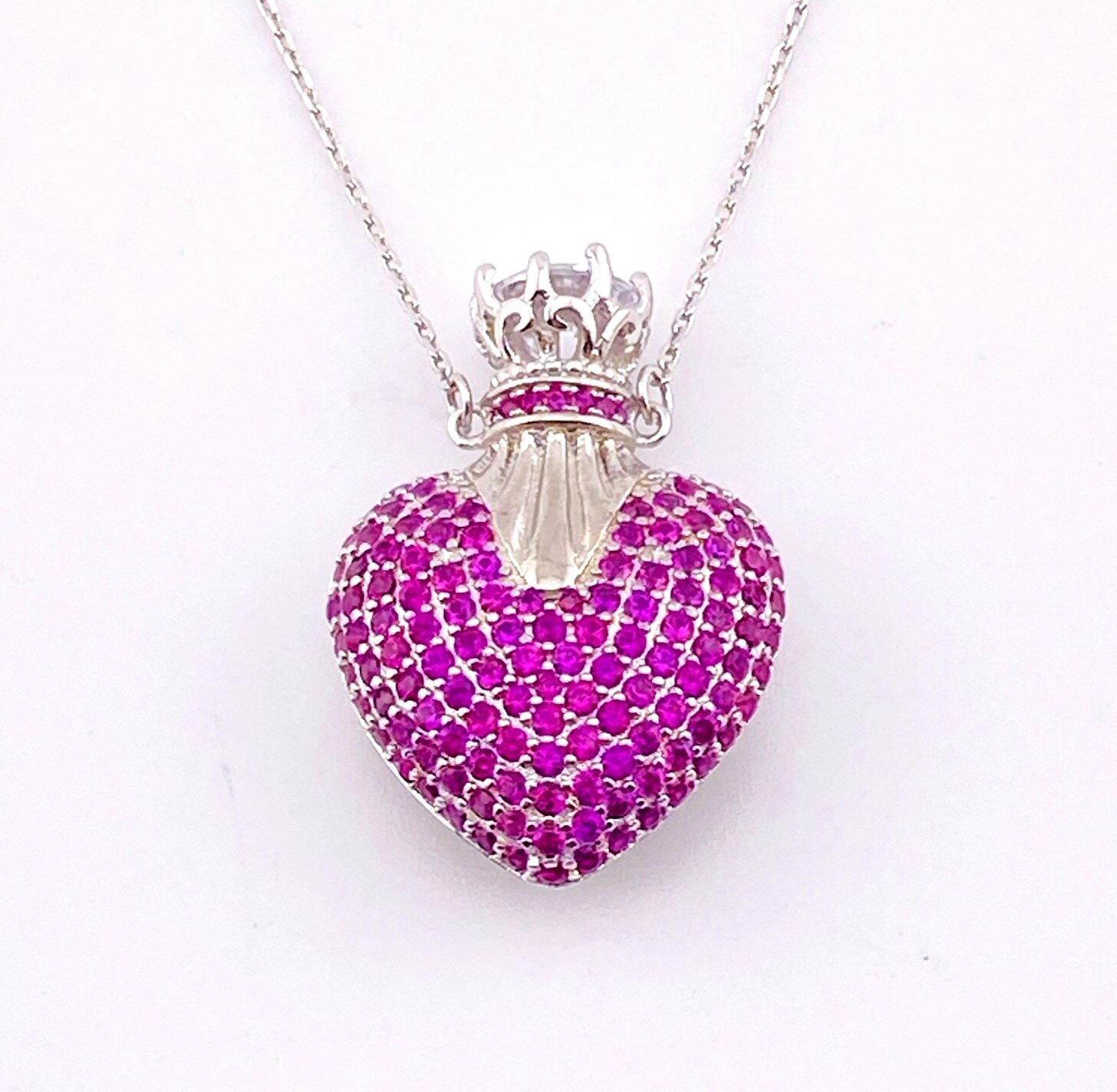 Crowned Heart Pave Ruby Pendant Necklace