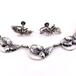 Danecraft Sterling Silver Necklace Earrings Set - Signed - Acorns and Leaves Links - Mid Century Chic
