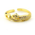 Gold Panther Ring – Pavé Crystal, Adjustable, Heavy Gold Plate – Gift Boxed
