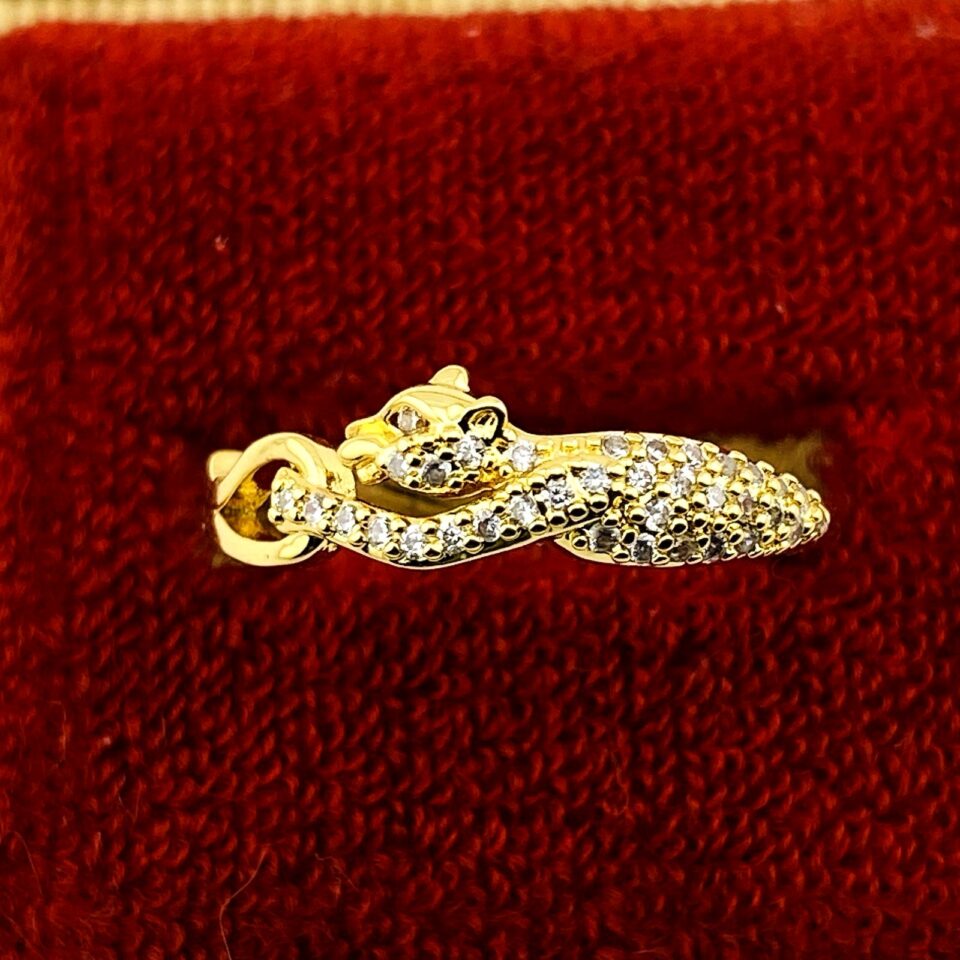Gold Panther Ring Pavé Crystal