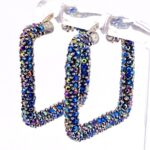 Pave Crystal Square Hoop Earrings in Sterling Silver