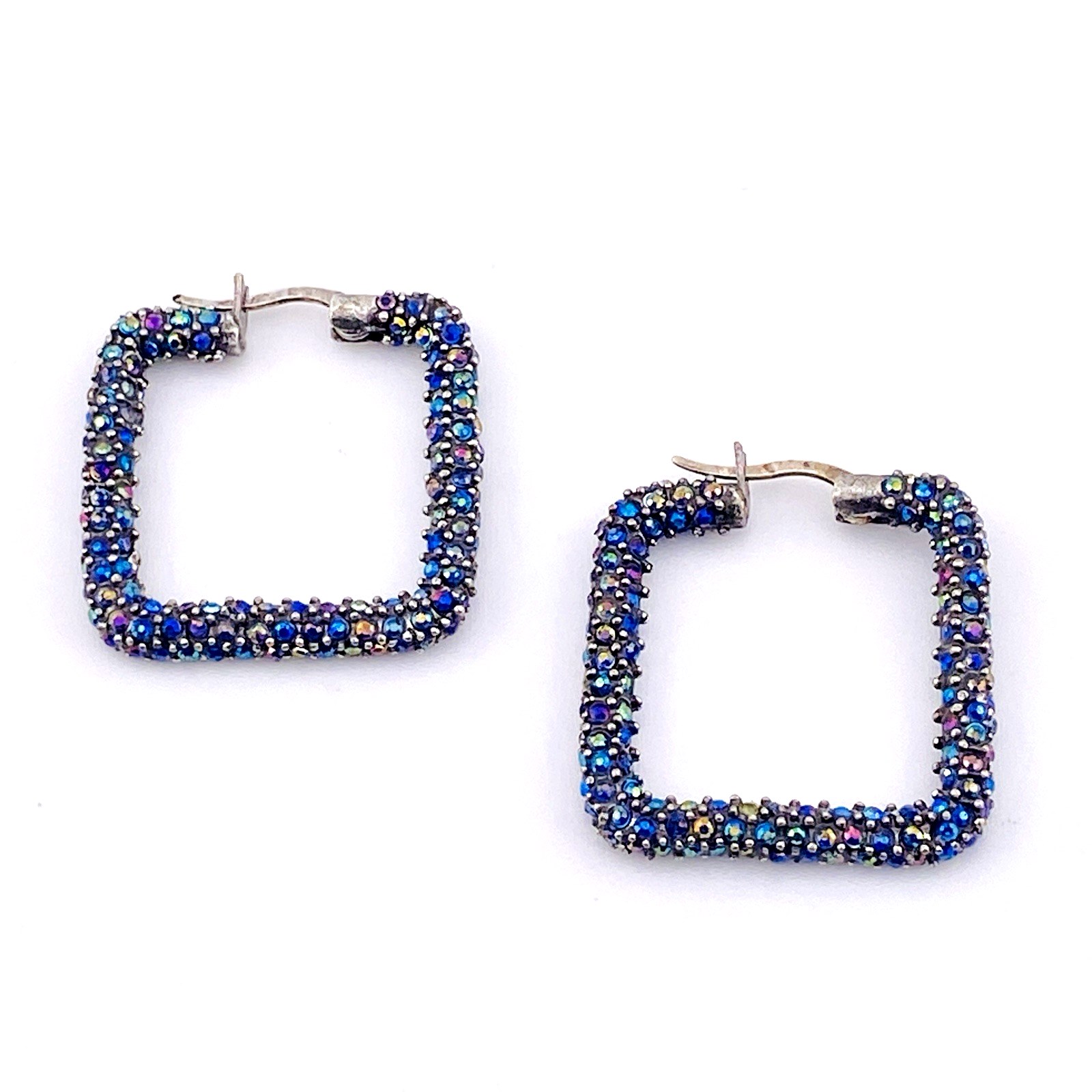 Pave Crystal Square Hoop Earrings in Sterling Silver