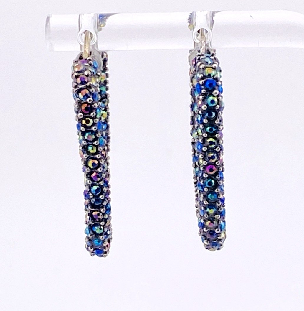 Pave Crystal Square Hoop Earrings in Sterling Silver