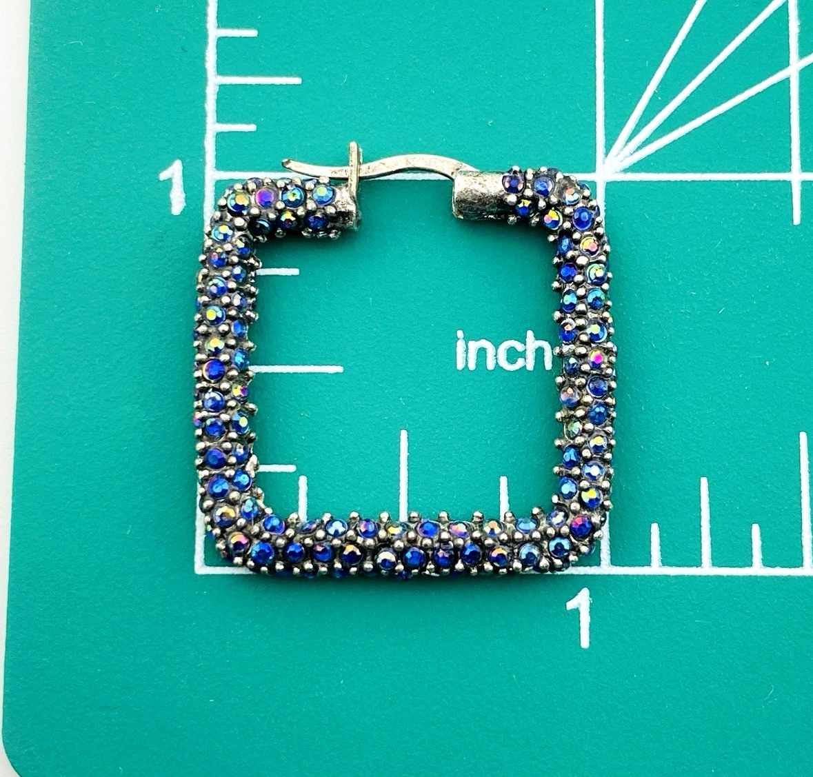 Pave Crystal Square Hoop Earrings in Sterling Silver