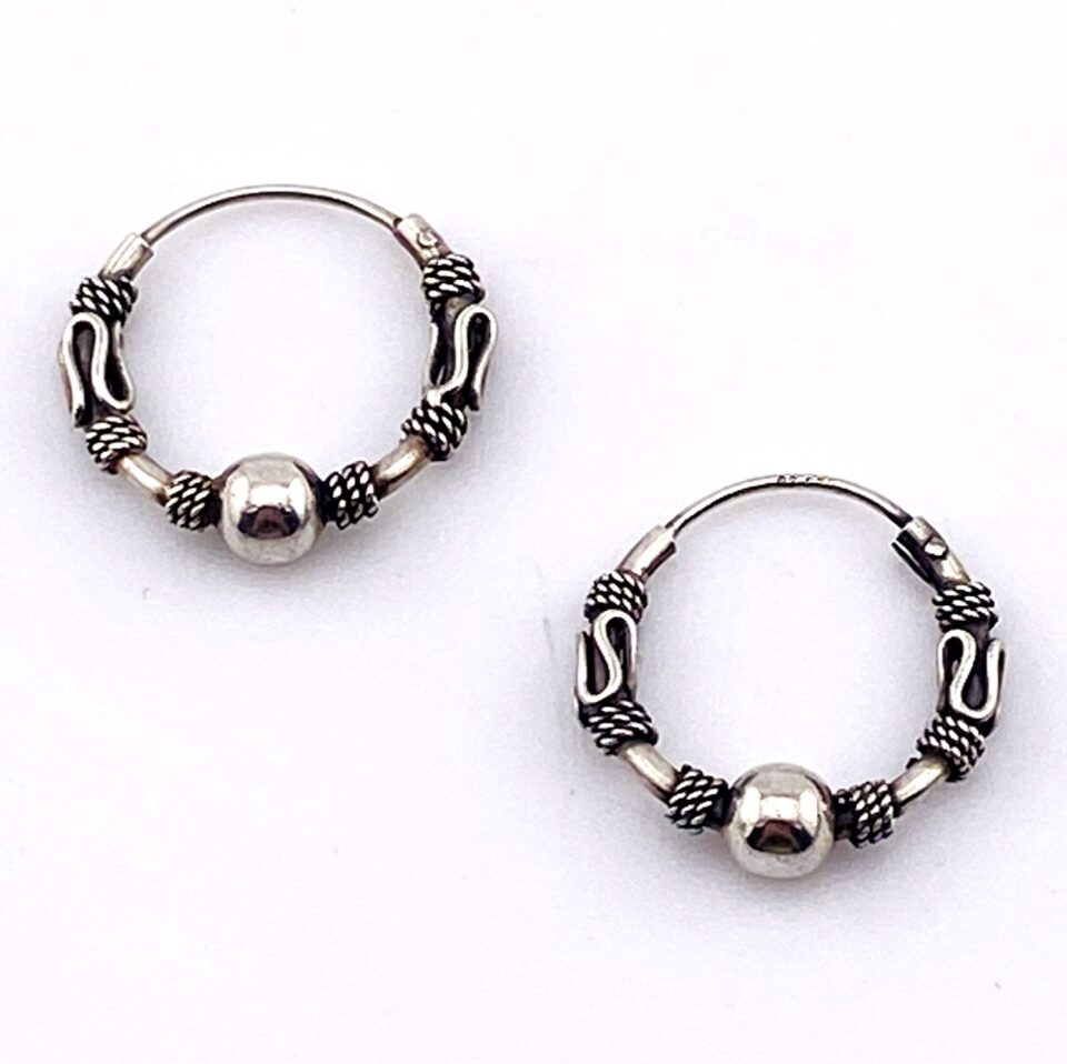 Petite Sterling Silver Tribal Hoop Earrings Thailand Fine Workmanship c 1990s