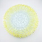 Signed Vintage Art Glass Plate Yellow White Clear Lacy Pattern 8.75 in