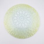 Signed Vintage Art Glass Plate Yellow White Clear Lacy Pattern 8.75 in