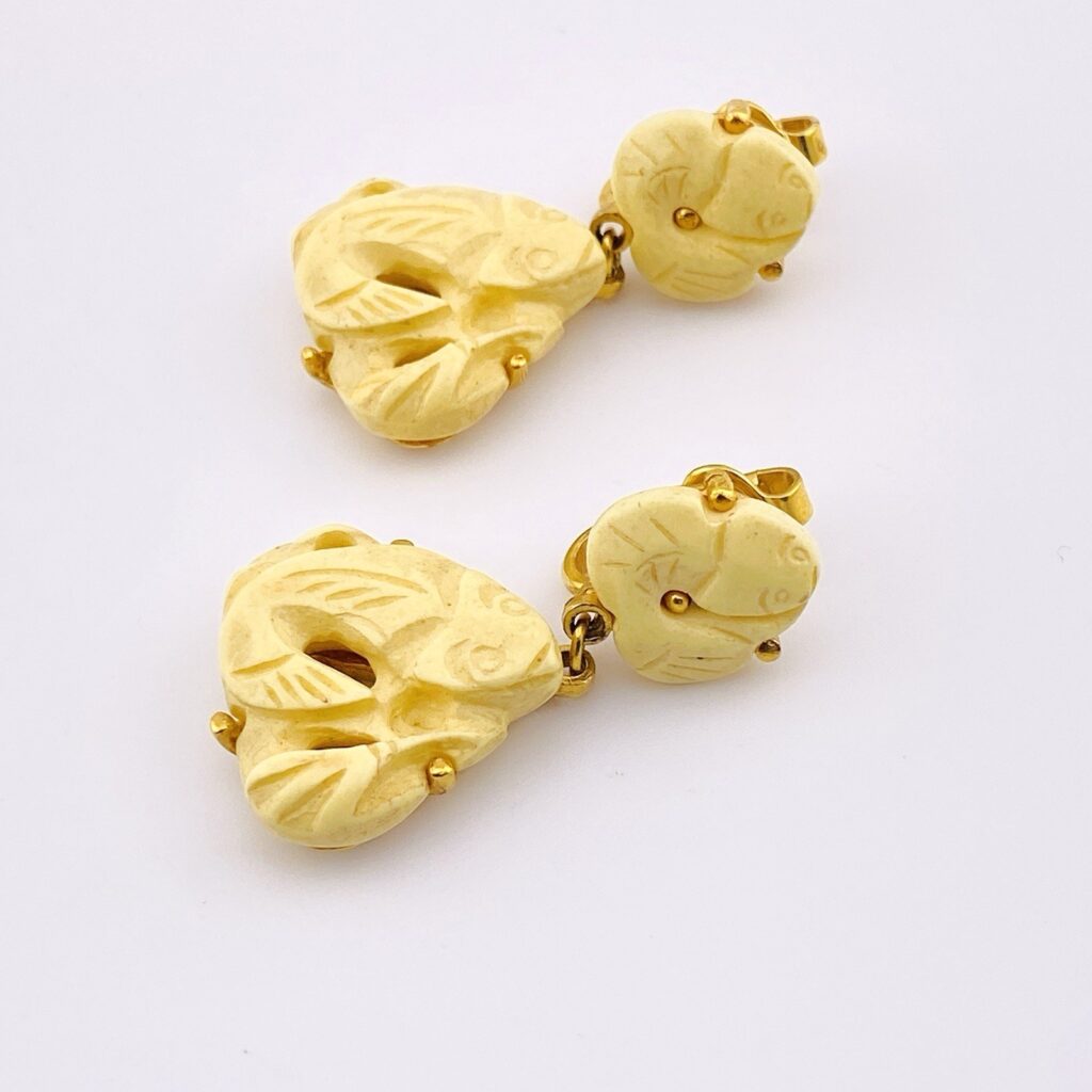 Trifari Carved Fish Earrings