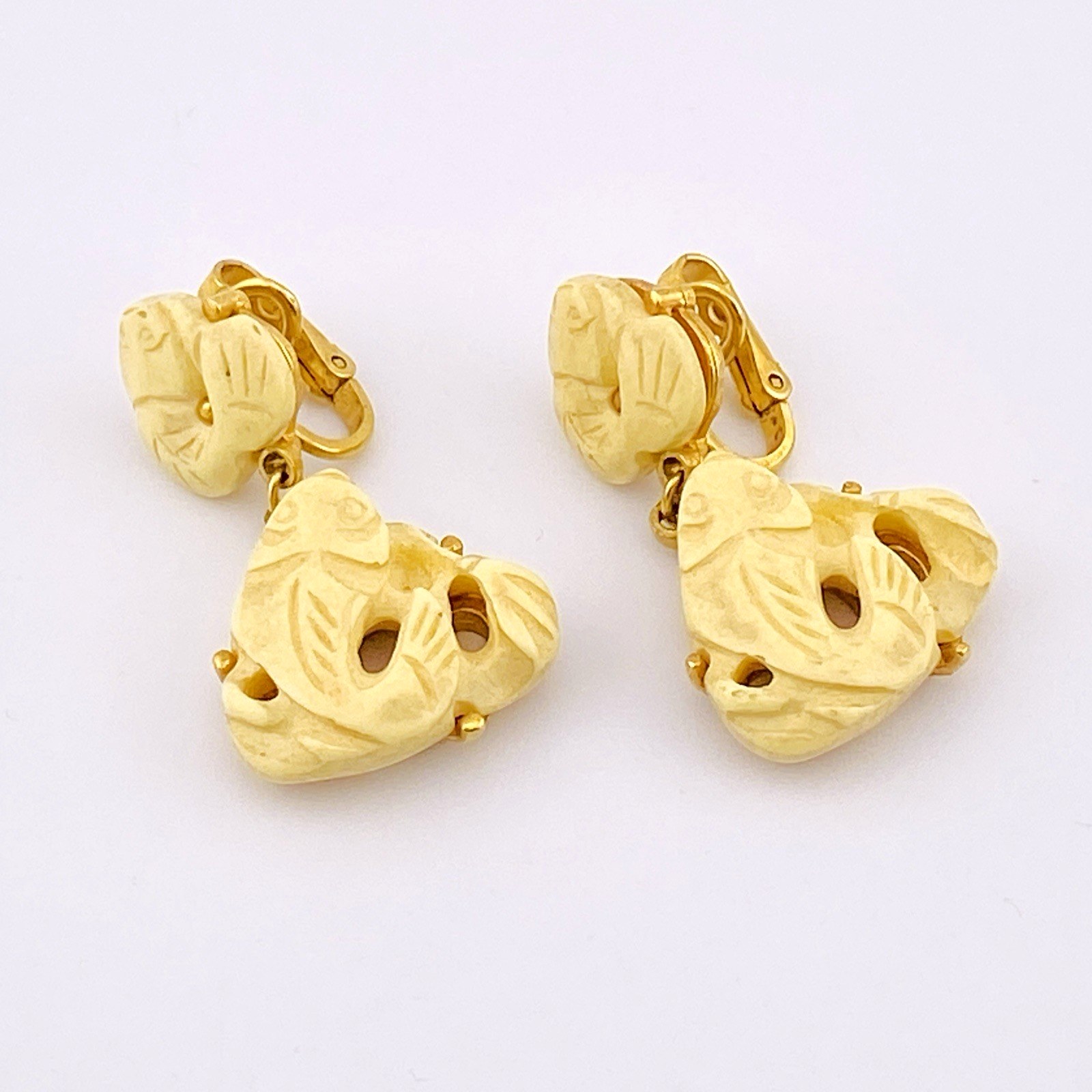 Trifari Carved Fish Earrings