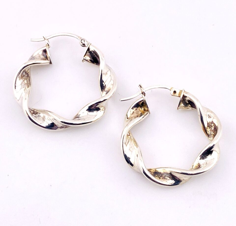 Twisted Ribbon Hoop Earrings in Sterling Silver