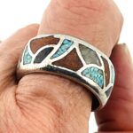 Turquoise Coral Sugilite Inlay Silver Tone Wide Band Ring