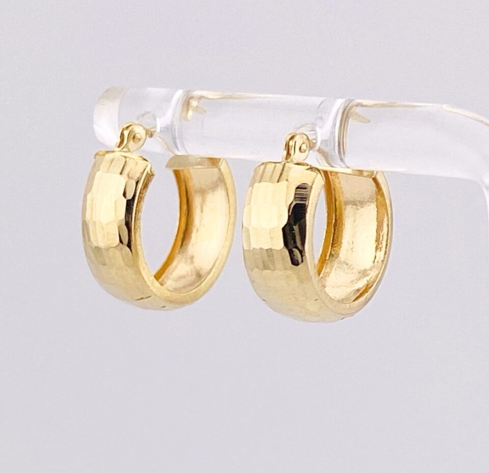 Wide Hammered Finish Huggy Hoop Earrings