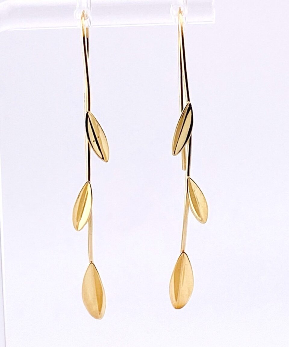 14k Gold Leaves on Branch Drop Earrings – Delicate Solid Gold Design